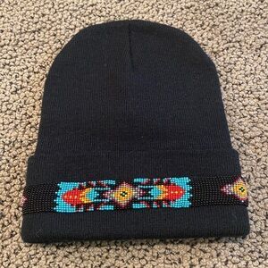 NWOT Black Knit Hat with Beading and Rhinestone Embellishment